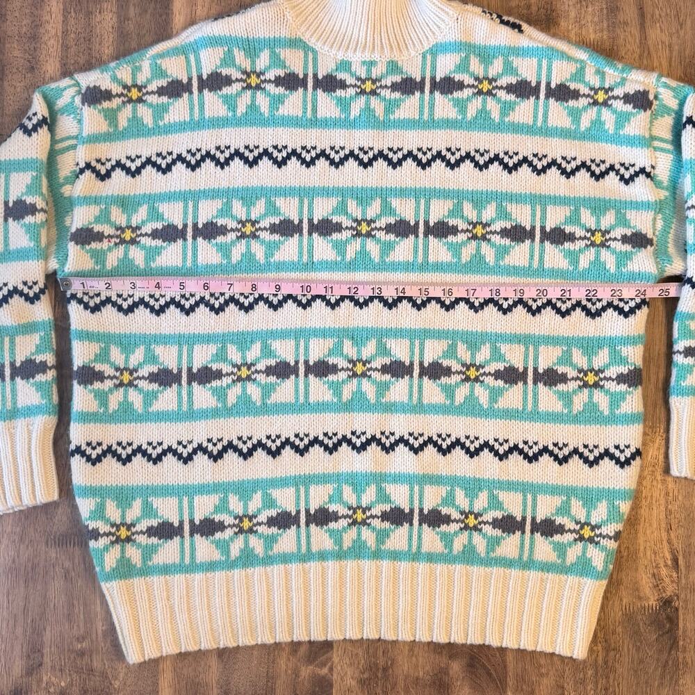 American Eagle Sweater Fair Isle Mock Neck Oversized Heavy Cream Women’s Small - Picture 4 of 9